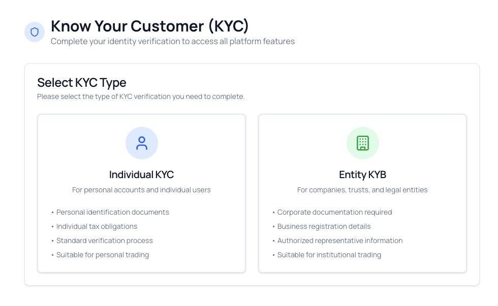 KYC Type Selection